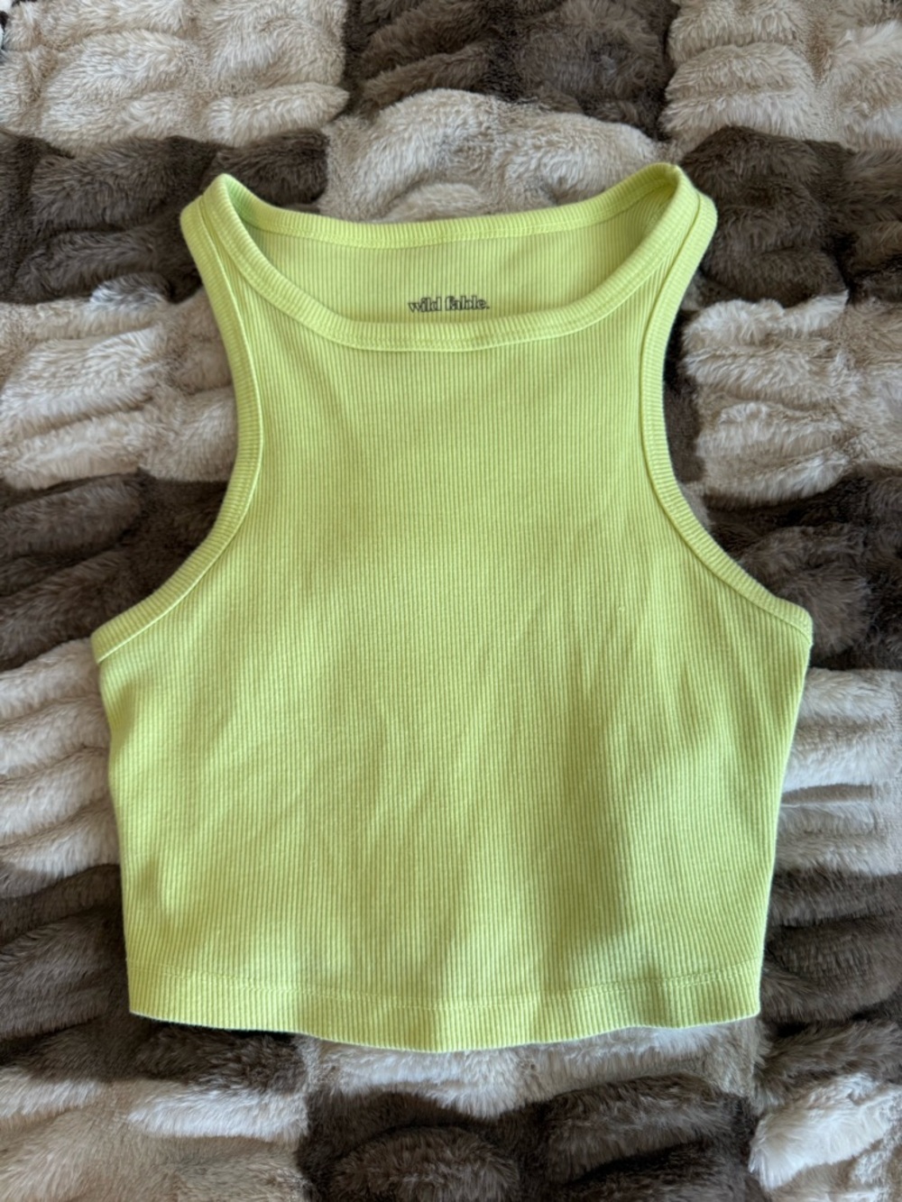 wild fable Neon Lime Ribbed High-Neck Crop Tank